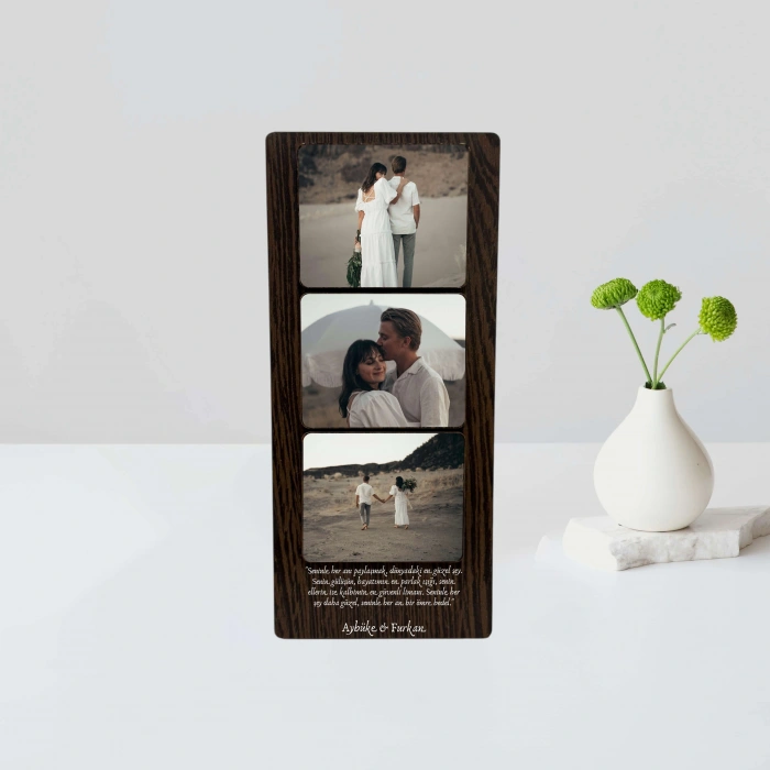 Kişiye Özel 6 mm MDF Fotoğraf Çerçevesi - Üç Bölmeli Sevgiliye Özel Fotoğraf Çerçevesi