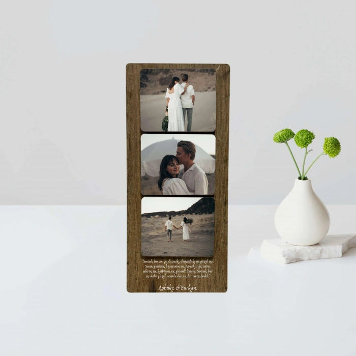 Kişiye Özel 6 mm MDF Fotoğraf Çerçevesi - Üç Bölmeli Sevgiliye Özel Fotoğraf Çerçevesi