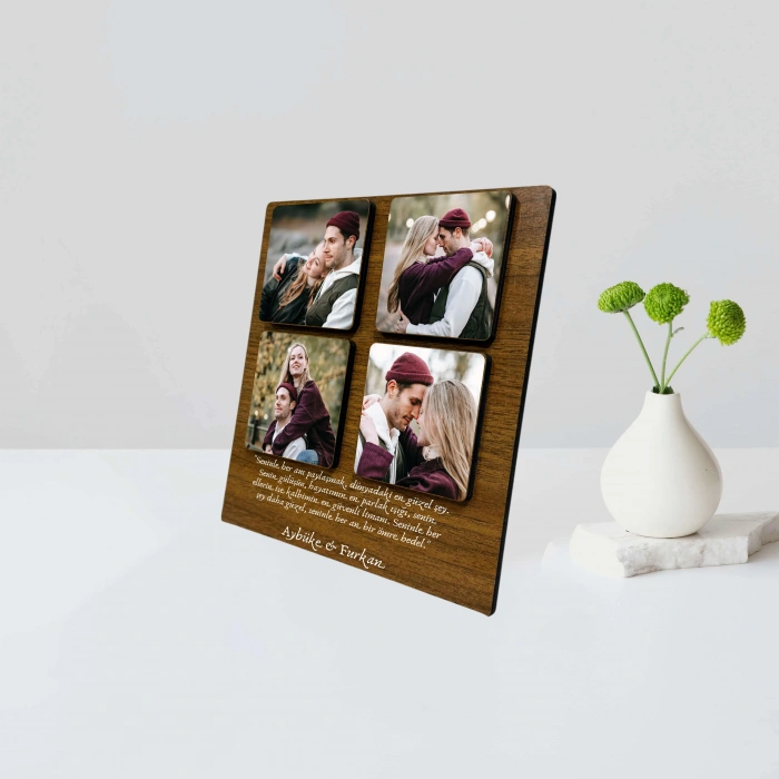 Kişiye Özel 6 mm MDF Fotoğraf Çerçevesi - 4 Bölmeli Sevgiliye Özel Fotoğraf Çerçevesi