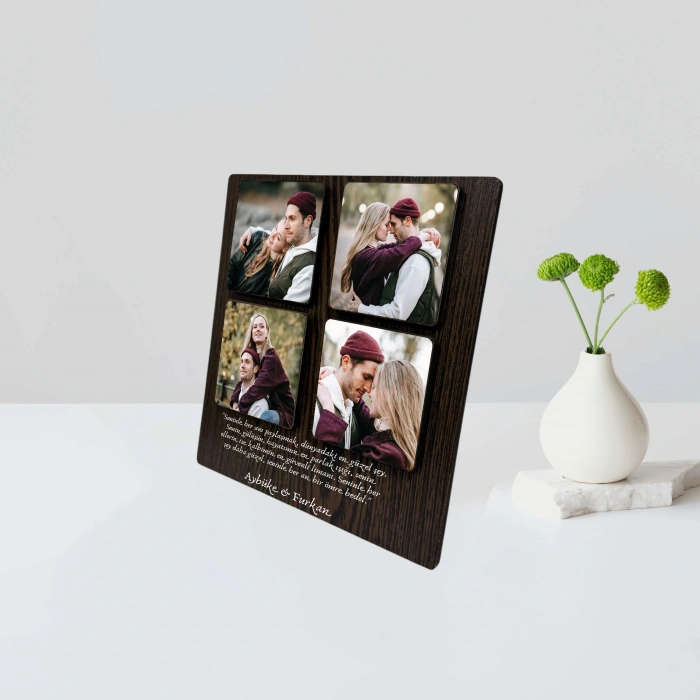 Kişiye Özel 6 mm MDF Fotoğraf Çerçevesi - 4 Bölmeli Sevgiliye Özel Fotoğraf Çerçevesi