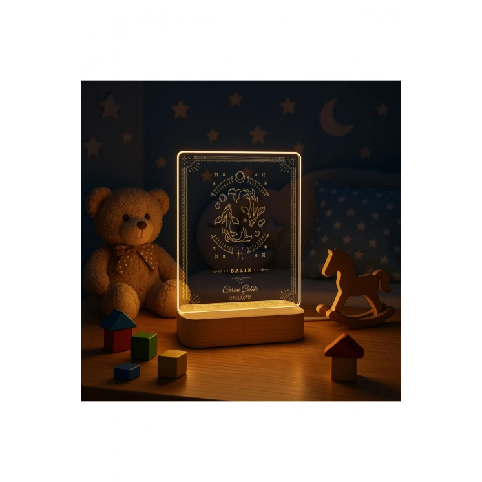 Gece Lambası Çocuk Odası Çalışma Masası Kişiye Özel Akrilik Led Işıklı Burçlara Özel Gece Lambası