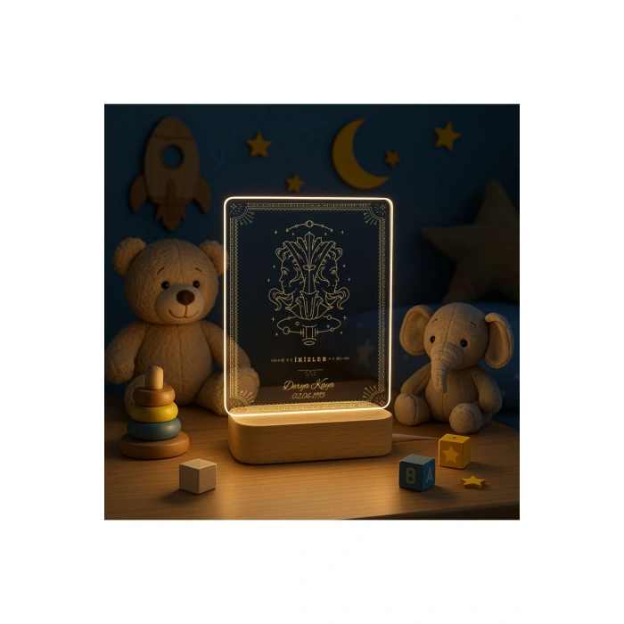 Gece Lambası Çocuk Odası Çalışma Masası Kişiye Özel Akrilik Led Işıklı Burçlara Özel Gece Lambası