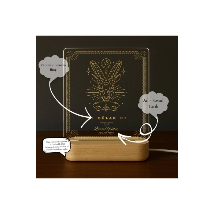 Gece Lambası Çocuk Odası Çalışma Masası Kişiye Özel Akrilik Led Işıklı Burçlara Özel Gece Lambası