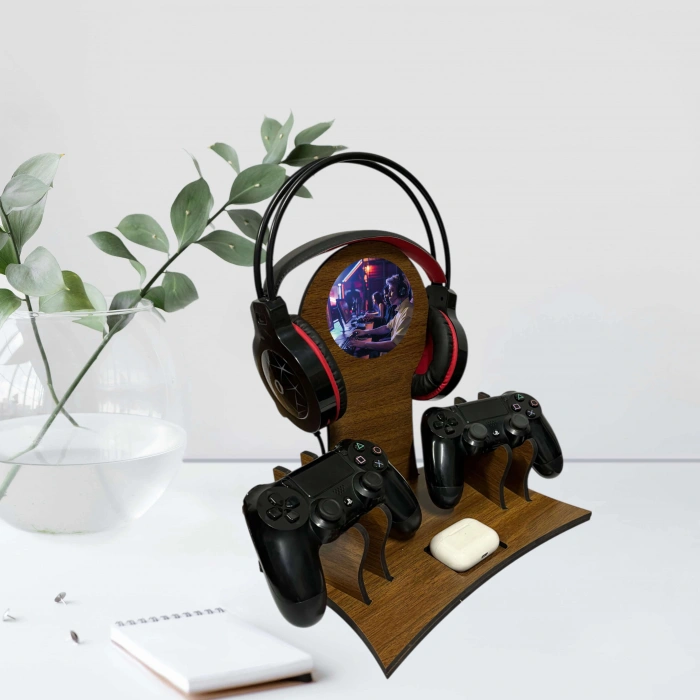 Ahşap Gaming Ps4 Ps5 Xbox Joystick Kontroller Tutucu Ve Kulaklık Dikey Standı