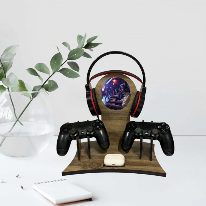 Ahşap Gaming Ps4 Ps5 Xbox Joystick Kontroller Tutucu Ve Kulaklık Dikey Standı