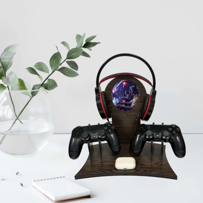 Ahşap Gaming Ps4 Ps5 Xbox Joystick Kontroller Tutucu Ve Kulaklık Dikey Standı