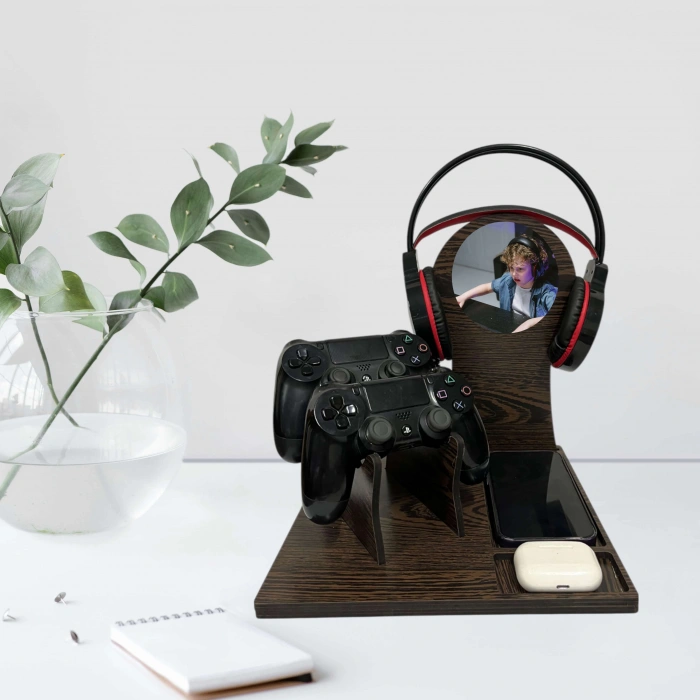 Ahşap Joystick Standı, PS5 Kol Tutucu, Kişiye Özel Ahşap Oyun Konsolu Standı