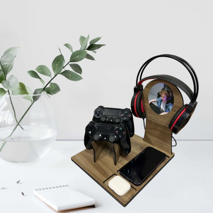 Ahşap Joystick Standı, PS5 Kol Tutucu, Kişiye Özel Ahşap Oyun Konsolu Standı