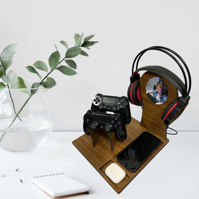 Ahşap Joystick Standı, PS5 Kol Tutucu, Kişiye Özel Ahşap Oyun Konsolu Standı