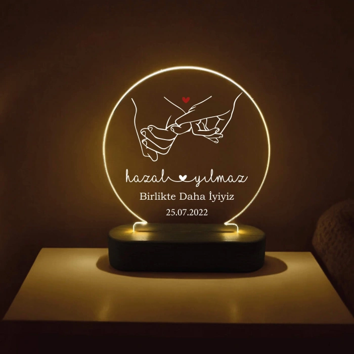 Çiftler İçin Şeffaf Akrilik ve Ahşap Tabanlıklı Daire Gece Lambası