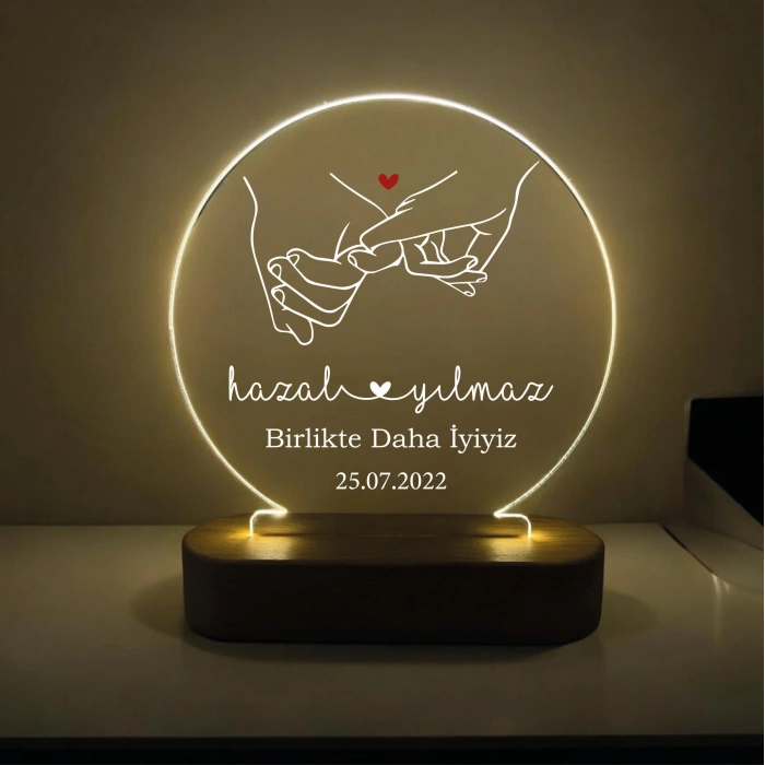 Çiftler İçin Şeffaf Akrilik ve Ahşap Tabanlıklı Daire Gece Lambası