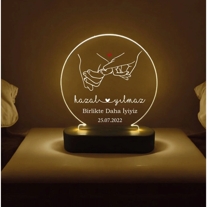 Çiftler İçin Şeffaf Akrilik ve Ahşap Tabanlıklı Daire Gece Lambası