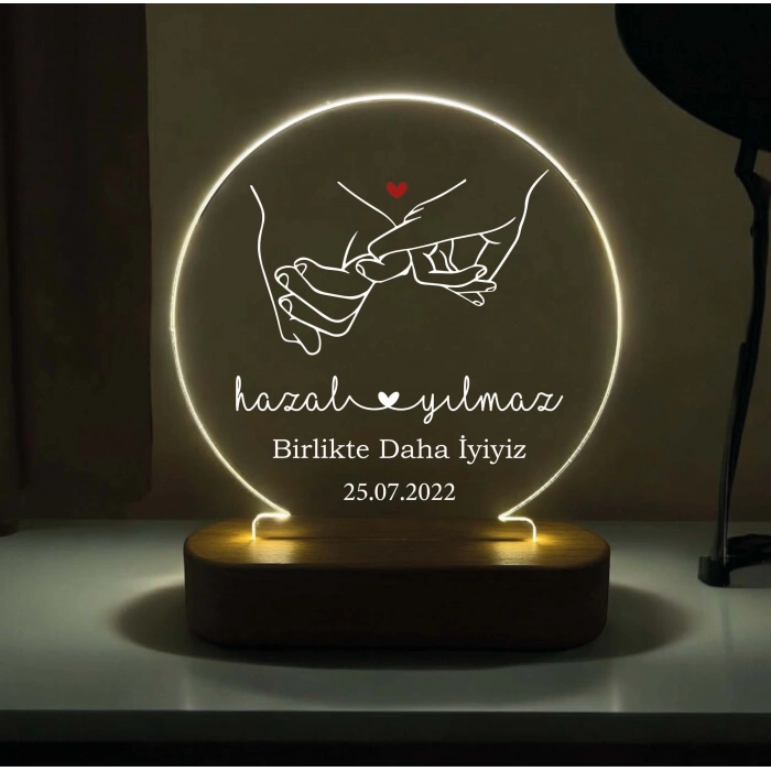 Çiftler İçin Şeffaf Akrilik ve Ahşap Tabanlıklı Daire Gece Lambası