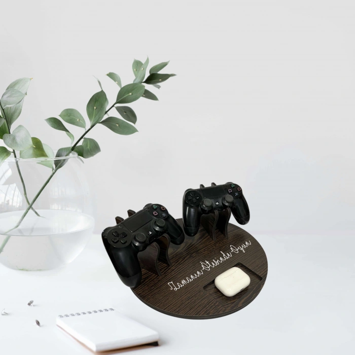 Kişiye Özel Ahşap Ps4 Dualshock Tutucu Kulaklık Joystick Tutucu - Dualshock Standı