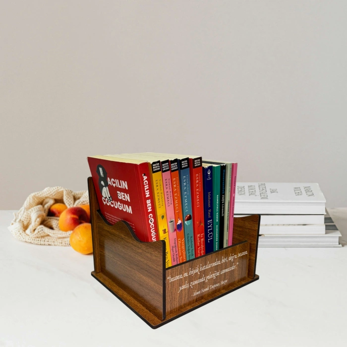 Masaüstü Kişiye Özel Ahşap Kitaplık Düzenleyici Organizer Raf