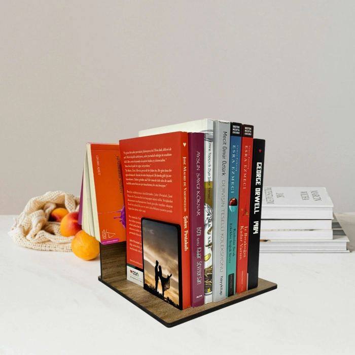 Minimalist Ahşap Masaüstü Kitaplık Dekoratif Kitap Düzenleyici, Kişiye Özel Baskılı Mini Kitaplık