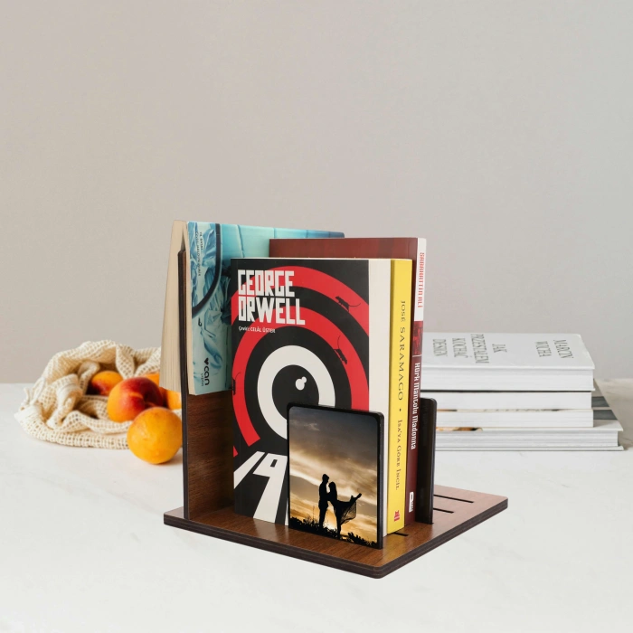 Minimalist Ahşap Masaüstü Kitaplık Dekoratif Kitap Düzenleyici, Kişiye Özel Baskılı Mini Kitaplık