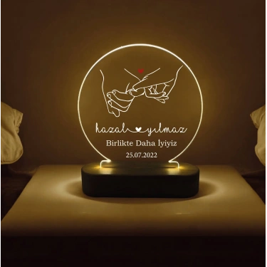 Çiftler İçin Şeffaf Akrilik ve Ahşap Tabanlıklı Daire Gece Lambası