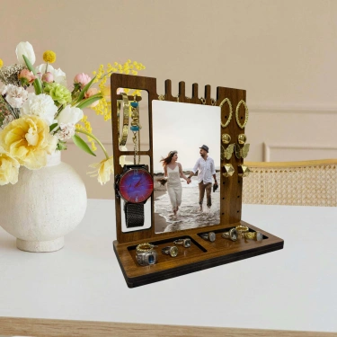 Kişiye Özel Üç Renkli Dekorasyon Ahşap Takı, Kolye, Küpe Standı