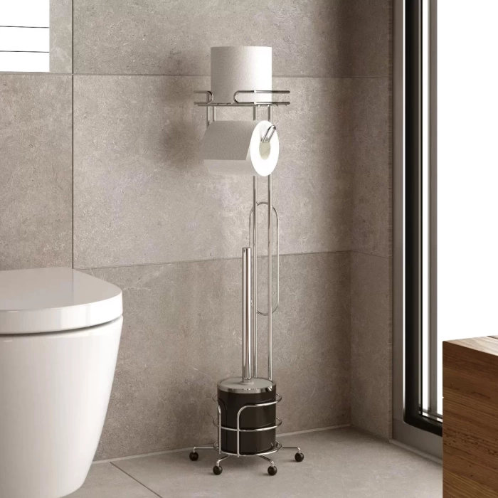 Banyo Tuvalet Fırçalığı Tuvalet Kağıdı Askısı Yedekli Ayaklı