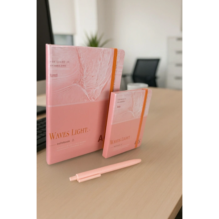 2 Adet Ajanda Çizgili Not Defteri-Uçlu Kalem Hediyeli Waves Light