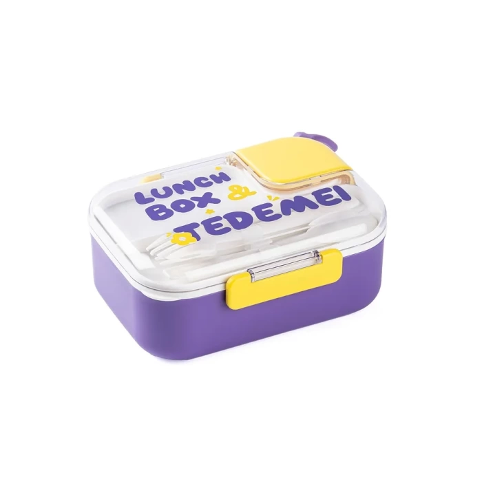 2 Bölmeli Paslanmaz Çelik Sızdırmaz Çatal ve Kaşıklı Saklama Kabı Beslenme Kabı 750 ML Mor İthal Ürün