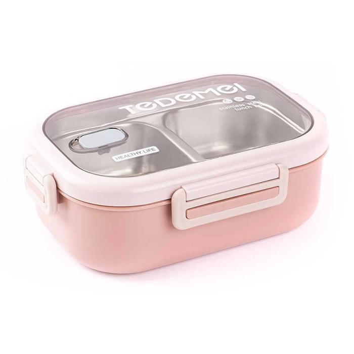 2 Bölmeli Paslanmaz Çelik Sızdırmaz Saklama Kabı Beslenme Kabı 0,85 Lt. Pembe İthal Ürün
