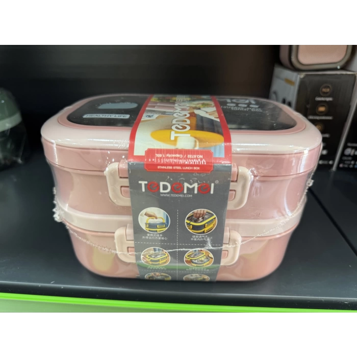 2 Katlı Paslanmaz Çelik Sızdırmaz Saklama Kabı Beslenme Kabı 1,65 Lt. Pembe İthal Ürün