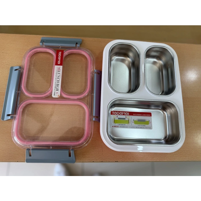3 Bölmeli Paslanmaz Çelik Sızdırmaz Saklama Kabı Beslenme Kabı 1,2 Lt. Pembe İthal Ürün