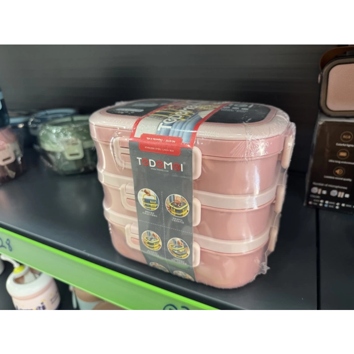 3 Katlı Paslanmaz Çelik Sızdırmaz Saklama Kabı Beslenme Kabı 2,45 Lt. Pembe İthal Ürün