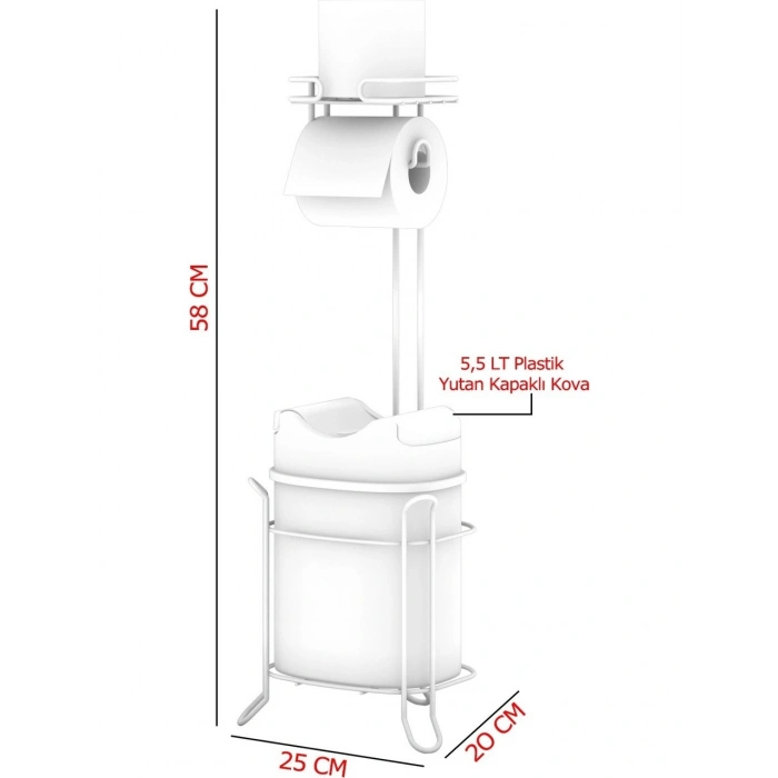 Banyo Tuvalet Kağıdı Askısı Çöp Kovası Yedekli Ayaklı Siyah