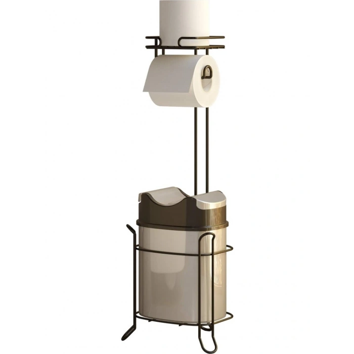 Banyo Tuvalet Kağıdı Askısı Çöp Kovası Yedekli Ayaklı Siyah