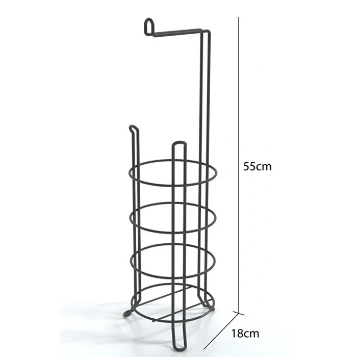 Banyo Tuvalet Kağıdı Askısı Yedekli Ayaklı Siyah