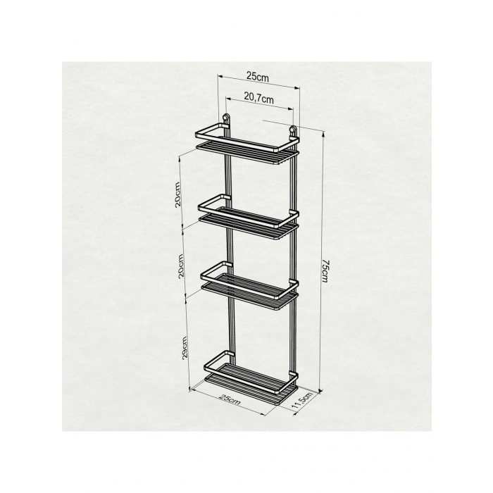 4 Katlı Banyo Rafı Şampuanlık Siyah
