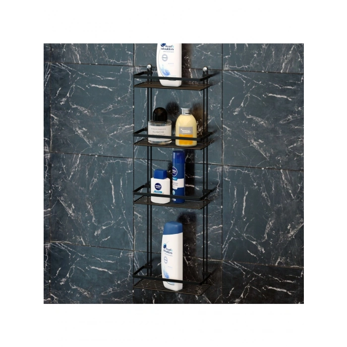 4 Katlı Banyo Rafı Şampuanlık Siyah