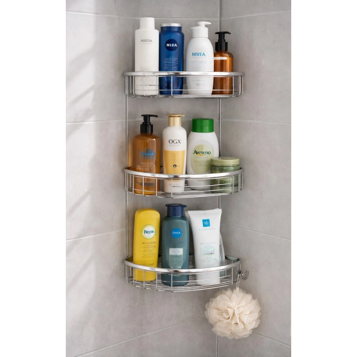 Paslanmaz Banyo Köşe Rafı Duvara Monte