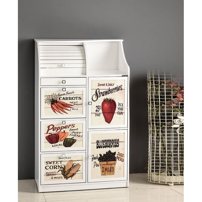 Mdf Çekmeceli Vintage Mutfak Kiler Dolabı Ekmeklik Beyaz Kurulu