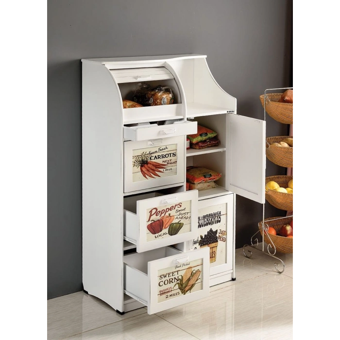 Mdf Çekmeceli Vintage Mutfak Kiler Dolabı Ekmeklik Beyaz Kurulu