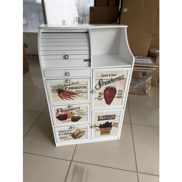Mdf Çekmeceli Vintage Mutfak Kiler Dolabı Ekmeklik Beyaz Kurulu