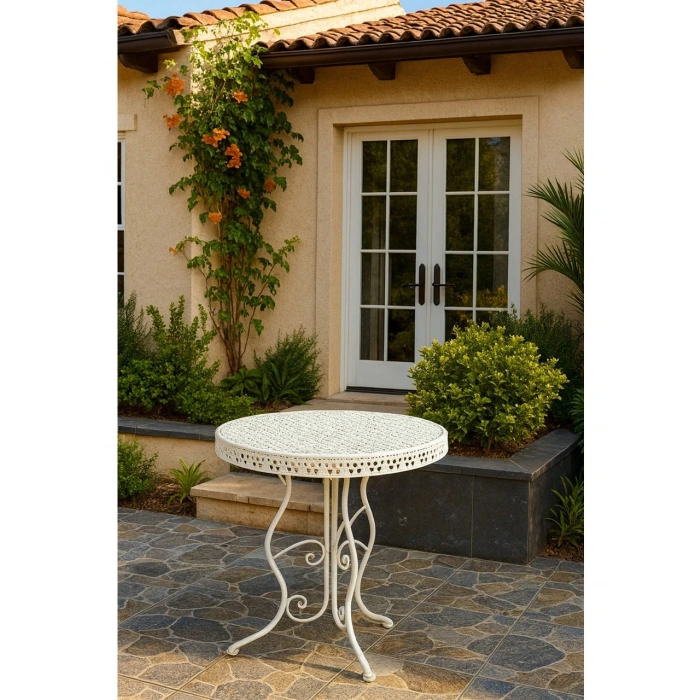 Ferforje Masa Sandalye Balkon Takımı Beyaz 1 Masa 1 Sandalye 60cm