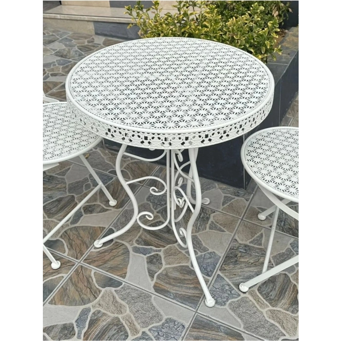 Ferforje Masa Sandalye Balkon Takımı Beyaz 1 Masa 1 Sandalye 60cm