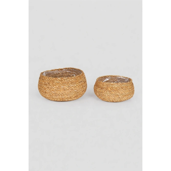 Dekoratif Yuvarlak Tombul Sepet Saksılık 2 li Set