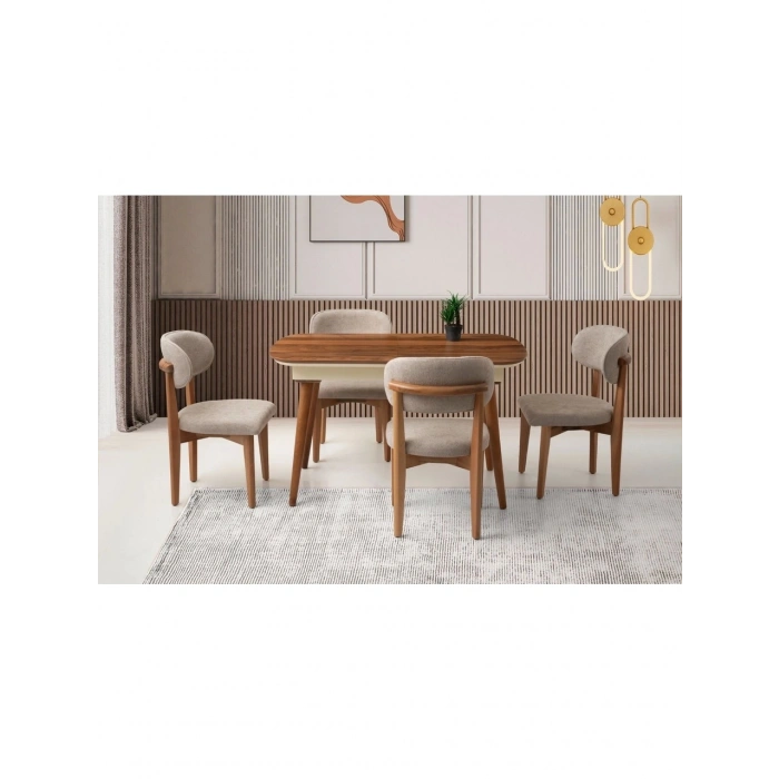 Çınar Ahşap Salon Yemek Masa Sandalye Takımı Nergis 16 Sandalyeli Ortadan Açılır Büyüyen Ceviz