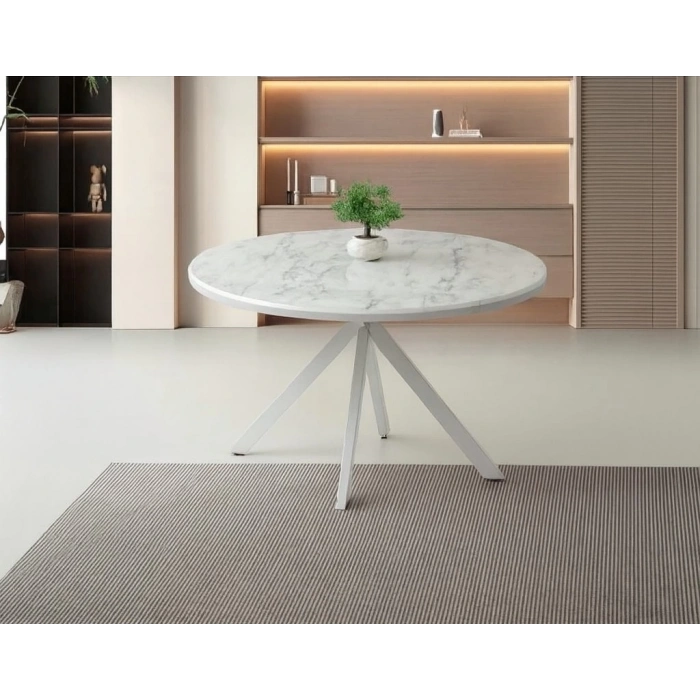 Ahşap Yuvarlak Açılır Büyüyen Yemek Masası Beyaz Mermer Desen 70x120cm SADECE MASA FİYATIDIR