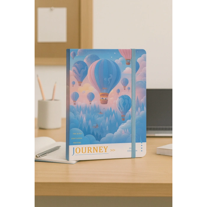 2 Adet Ajanda Çizgili Not Defteri-Uçlu Kalem Hediyeli Mavi Balon