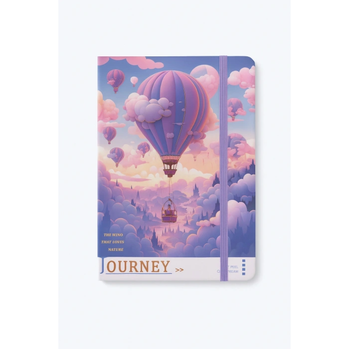 2 Adet Ajanda Çizgili Not Defteri-Uçlu Kalem Hediyeli Mor Balon