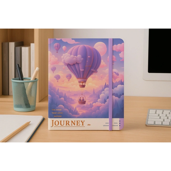 2 Adet Ajanda Çizgili Not Defteri-Uçlu Kalem Hediyeli Mor Balon