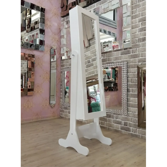Aynalı Takı ve Aksesuar Dolabı Ayaklı Beyaz Kurulu Gönderilir