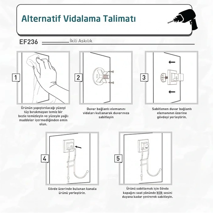 Banyo Havlu Askısı 4 Kancalı Paslanmaz Krom EasyFix