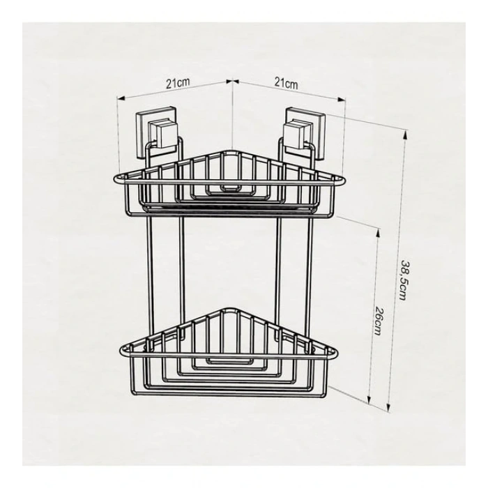 Banyo Köşe Rafı Kendinden Yapışkanlı 2 Katlı EasyFix Siyah